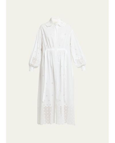 Ulla Johnson Adette Broderie Anglaise Scalloped Maxi Shirt Dress - White