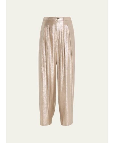 Indress Metallic Pleated Pants - Natural