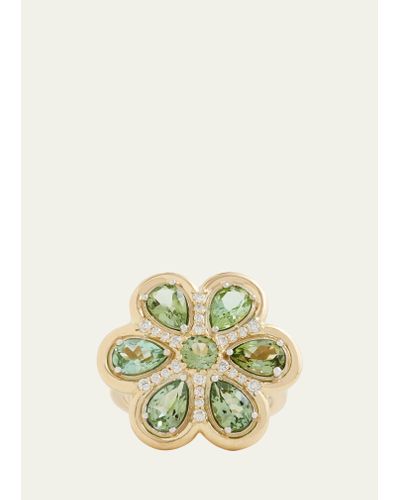 Jamie Wolf 18k Yellow And White Gold Floral Ring With Tourmaline And Diamonds - Metallic