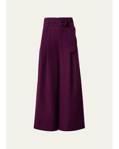 Akris Punto Fiorella Wide-leg Linen Pants With Belt - Purple