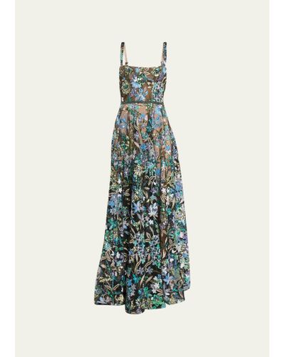 Bronx and Banco Midnight Tokyo Sequin Floral Embroidered Gown - White