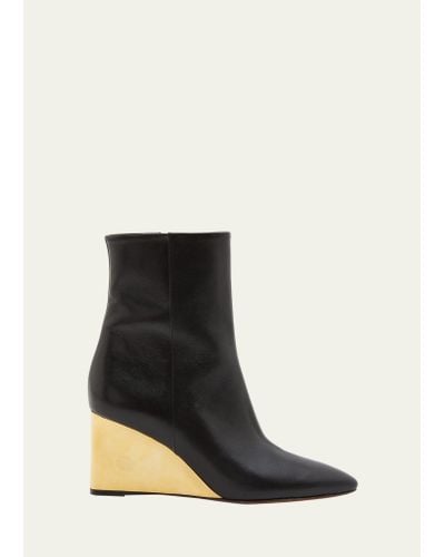 Chloé Rebecca Leather Wedge Ankle Booties - Black