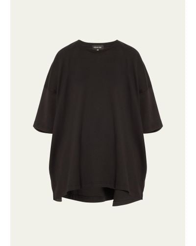 Eskandar Short Sleeve Longer Back T-shirt Mid Plus - Black