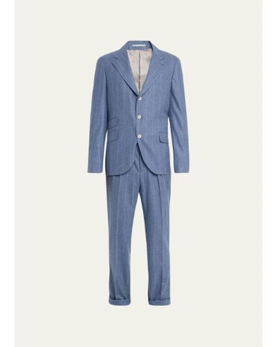 Brunello Cucinelli Striped Light Flannel Suit - Blue