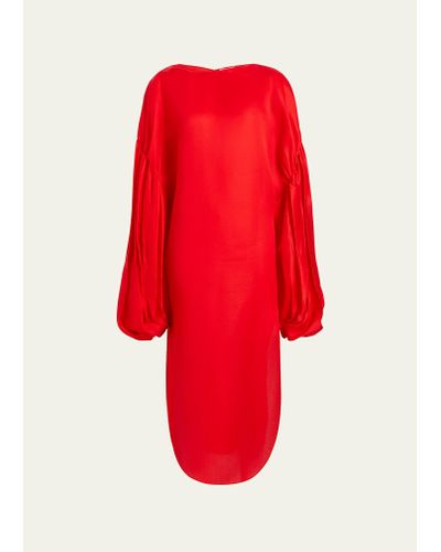 Khaite Zelma Balloon-sleeve Silk Midi Dress - Red