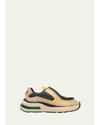 Prada Systeme Suede And Mesh Sneakers - Natural