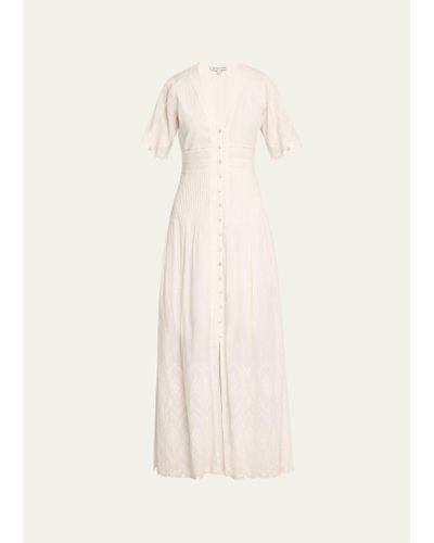 Veronica Beard Arushi Embroidered Short-sleeve Maxi Dress - Natural