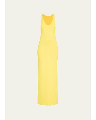 Brandon Maxwell Scoop Neck Knit Maxi Dress - Yellow