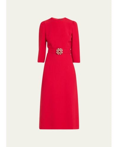 Andrew Gn Three-quarter Belted Midi Dress - Red
