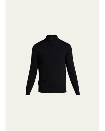 Bergdorf Goodman Solid Cashmere Quarter-zip Sweater - Black