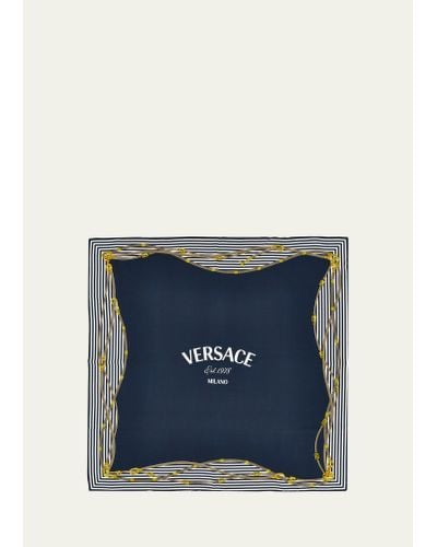 Versace Logo Silk Twill Square Scarf - Blue