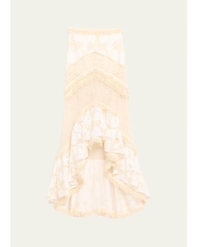 PATBO Fluted Lace High-low Maxi Skirt - Natural