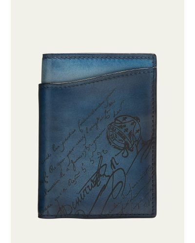 Berluti Jagua Scritto Leather Bifold Card Holder - Blue