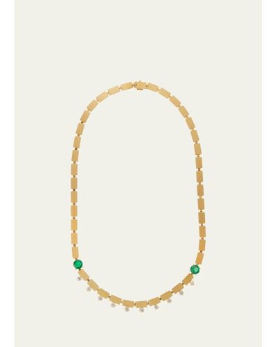 Ileana Makri 18k Yellow Gold River Dew Necklace With White Diamonds And Emeralds - Metallic