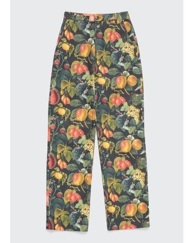 Puppets and Puppets Fruit-print Canvas Straight-leg Pants - Blue