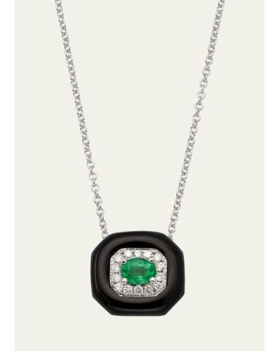 Nikos Koulis 18k White Gold Oui Diamond & Emerald Pendant