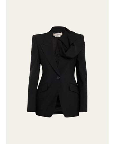 Alexander McQueen Rosette Corsage Single-breasted Blazer Jacket - Black