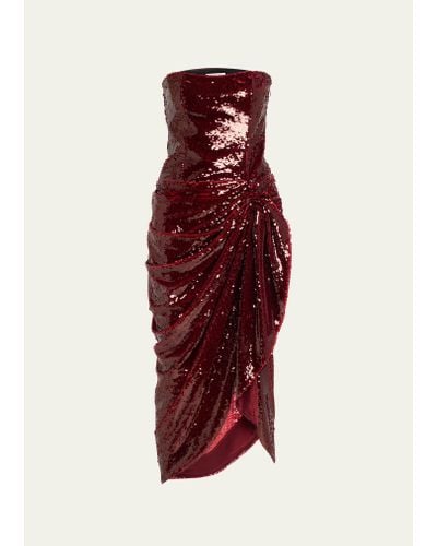Cinq À Sept Shea Sequin Strapless Draped High-low Gown - Red