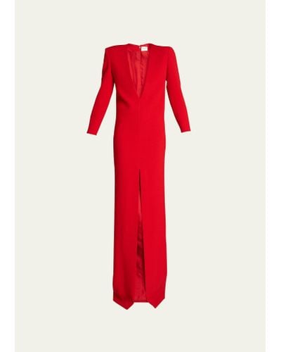 Saint Laurent Plunging Crepe Column Dress - Red