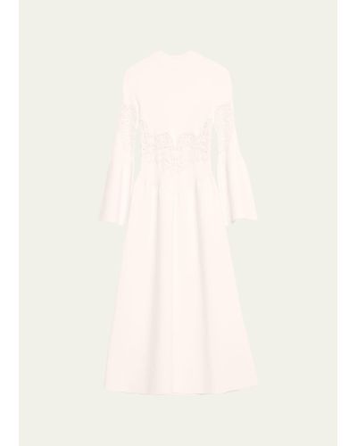 Chloé Cutout Lace Compact Ribbed Wool Dress - Natural