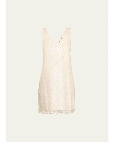 Kobi Halperin Flo Sleeveless Sequin Bead-fringe Mini Dress - Natural