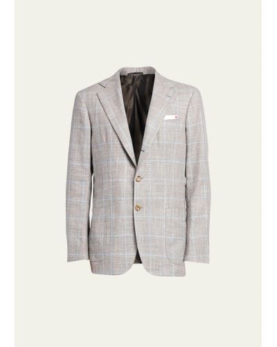 Kiton Cashmere-blend Windowpane Suit - White