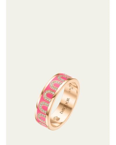 Davidor L'arc De Ring Mm In 18k Rose Gold With Flamant Lacquered Ceramic And Arcade Diamonds - Pink