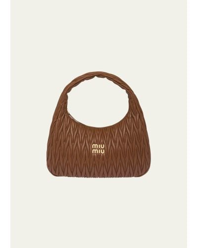 Miu Miu Large Quilted Leather Hobo Bag - Brown