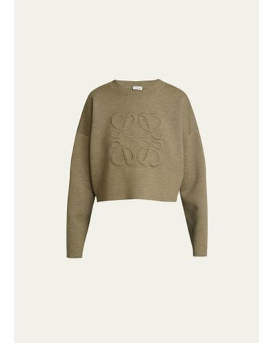Loewe Short Wool Sweater With Anagram Detail - Natural