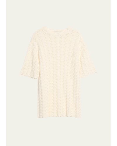 Loulou Studio Doni Short-sleeve Crochet Knit Mini Dress - Natural