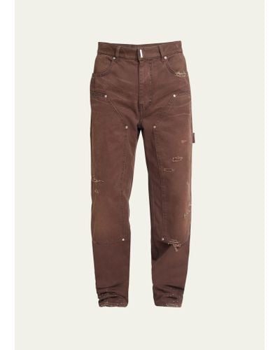 Givenchy Flannel-lined Distressed Carpenter Pants - Brown