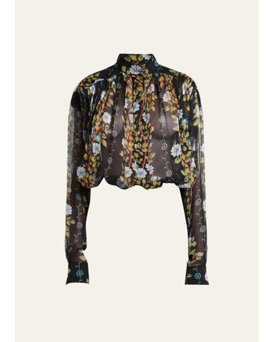 Etro Floral-print Sheer Button Up Silk Blouse - Black