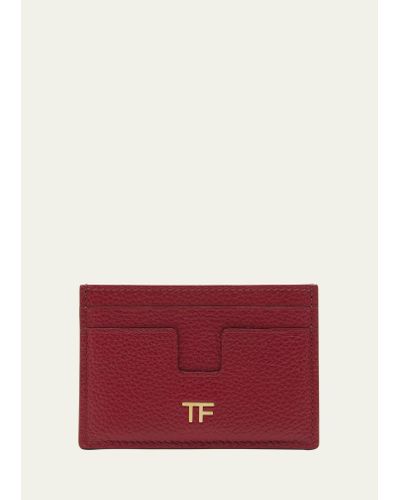 Tom Ford Tf Card Holder In Grained Leather - Red