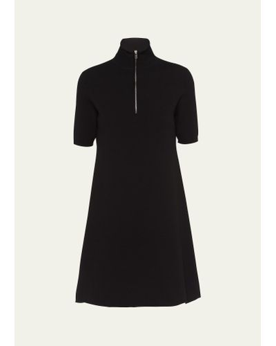 Prada Zip Front Wool Mini Dress - Black
