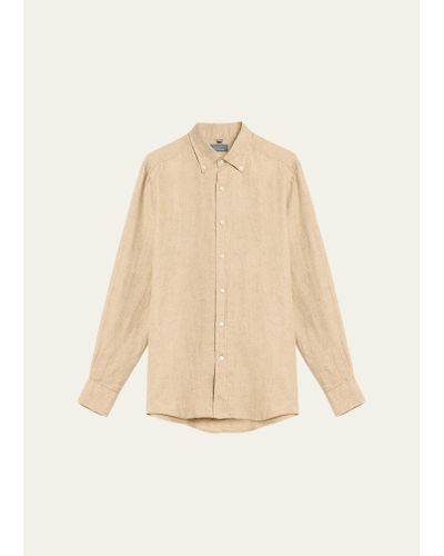 Bergdorf Goodman Linen Casual Button-down Shirt - Natural