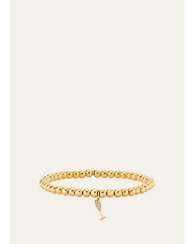 Sydney Evan Small Champagne Glass Charm On 14k Yellow Gold Ball Bracelet - Natural