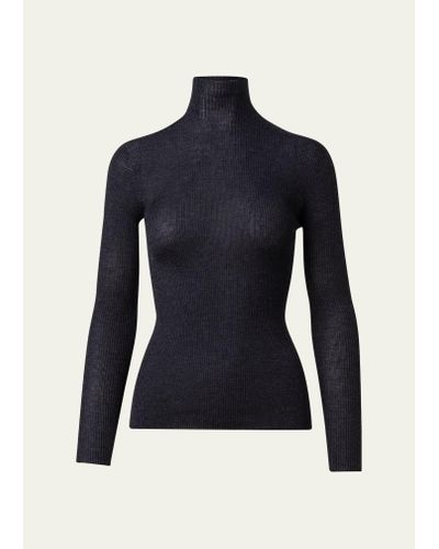 Akris Cashmere-silk Fine Ribbed Turtleneck - Blue