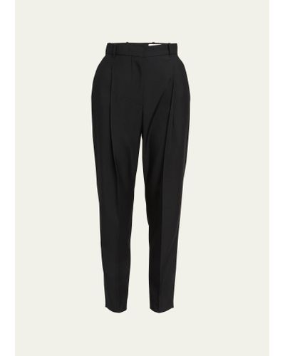 Alexander McQueen Pleated Crop Wool Pants - Black