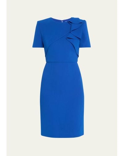 Roland Mouret Heavy Cady Midi Dress With Ruffle Detail - Blue