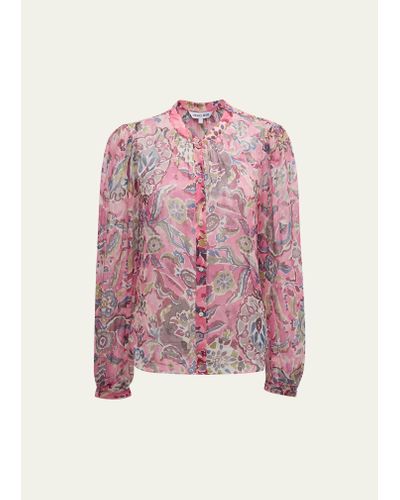 Veronica Beard Ashlynn Long-sleeve Printed Silk Blouse - Pink