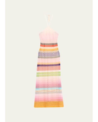 Missoni Multicolor Open-knit Halter Maxi Dress - Pink