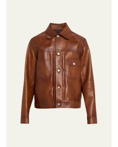Berluti Leather Trucker Jacket - Brown