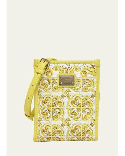 Dolce & Gabbana Mini Maiolica Canvas Crossbody Bag - Yellow