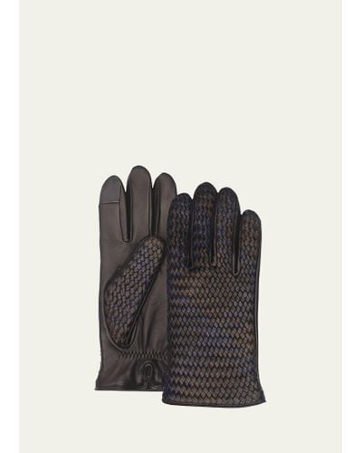 Agnelle Woven Leather Gloves - Black