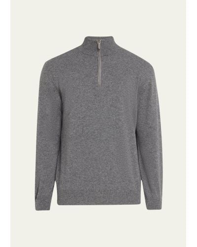 Bergdorf Goodman Solid Cashmere Quarter-zip Sweater - Gray