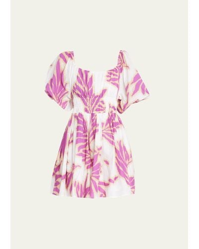Tanya Taylor Ohara Puff-sleeve Cinched Mini Dress - Pink