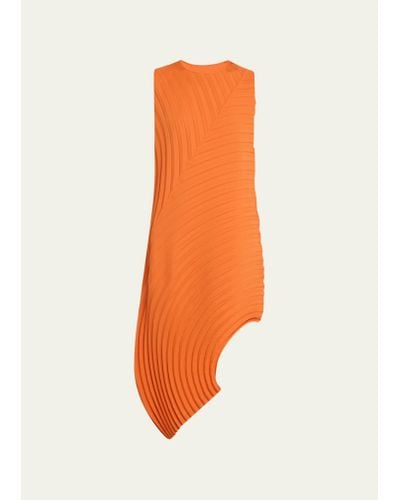 Issey Miyake Curved Pleats Midi Dress - Orange