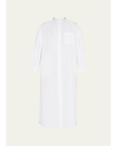 Simone Rocha Beaded Long Shirt Dress With Gathered Back Bow - White