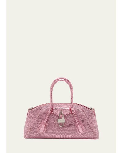 Givenchy Antigona Stretch Mini Top Handle In Satin Strass - Pink