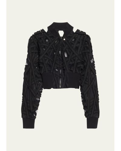 Rick Owens Cutout Denim And Tulle Cropped Bomber Jacket - Black